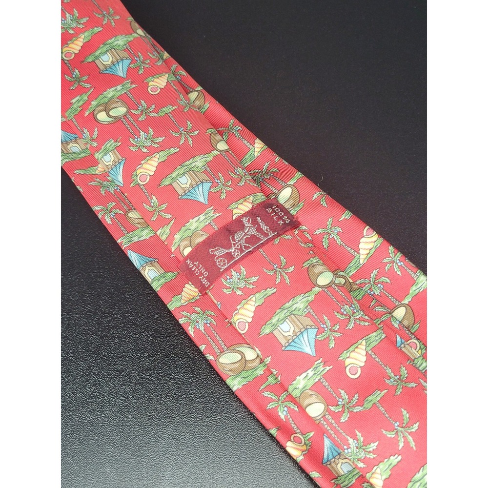 Hermes Mens Silk Necktie Red Tropical Palm Coconut 7516 IA France
